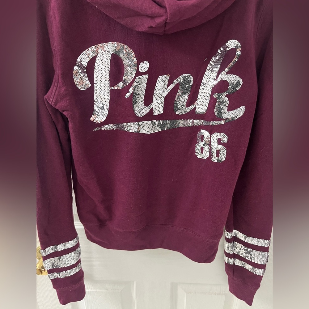 PINK Victoria’s Secret Maroon & Sequin Zip-Up Hoodie
